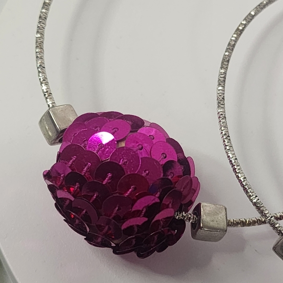 Large Silver Statement Hoop Earrings with Fuchsia Pink Sequin Disco Ball New - Picture 5 of 7